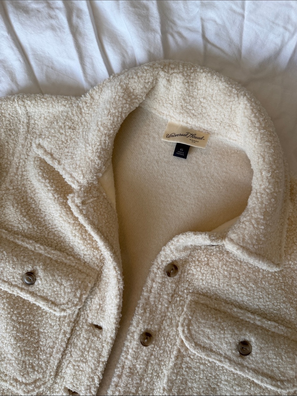Universal Thread Cream Sherpa Button-Front Shacket - Picture 2 of 3